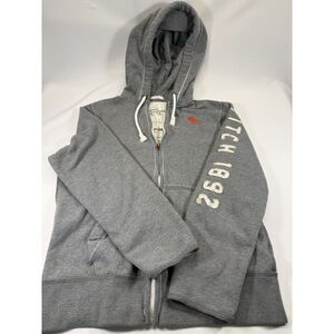 Abercrombie Fitch Muscle Hoodie Women Medium Gray Embroidered Full Zip Spell Out